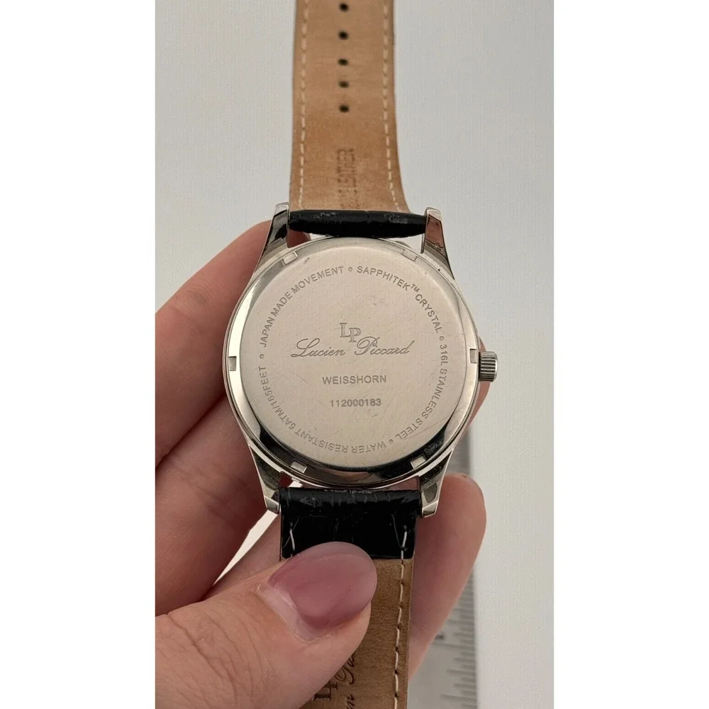 Lucien‎ Piccard Weisshorn Mens Watch Black Dial Date Sapphire Leather Strap
